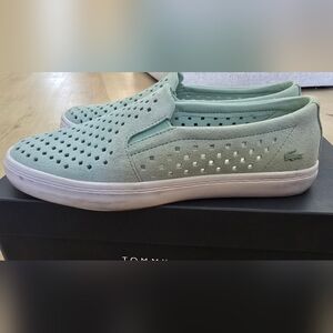 Lacoste Perforated Slip-On Sneakers, Light Mint, Size 7.5